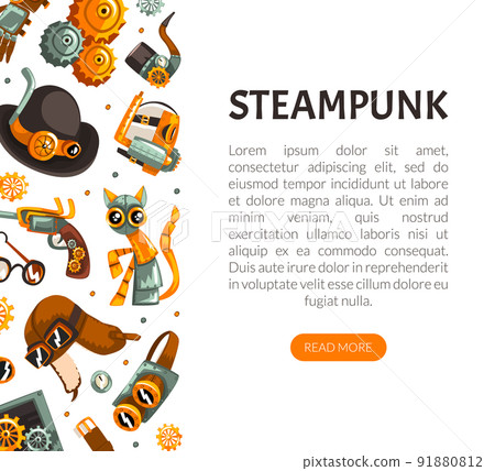 Steampunk Retrofuturistic Technology Design with Industrial Steam-powered Mechanism Vector Template Steampunk Retrofuturistic Technology Design with Industrial Steam-powered Mechanism Vector Template 91880812