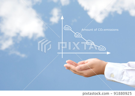 Children's hands holding a graph of carbon dioxide reduction 91880925
