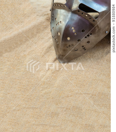 close-up iron helmet with visor protection of middle ages warrior close-up iron helmet with visor protection of middle ages warrior 91880984