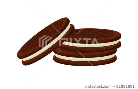 Chocolate cookies with a white cream layer. Dessert, sweets. Flat, cartoon style. Color vector illustration isolated on a white background. Chocolate cookies with a white cream layer. Dessert, sweets. Flat, cartoon style. Color vector illustration isolated on a white background. 91881891