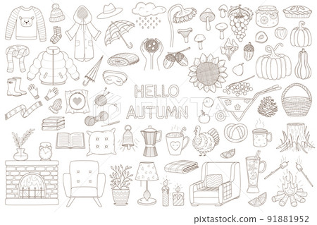 A set of decorative elements. Cozy autumn. Warm... - Stock Illustration ...