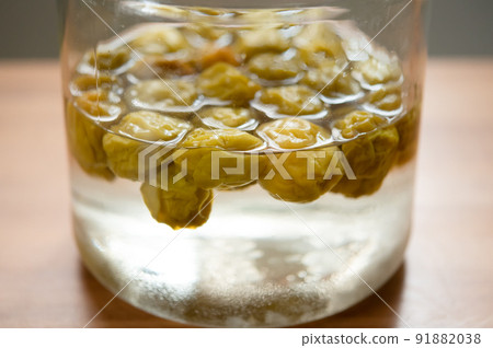 Transparent handmade plum syrup made from ome (1 week later) Transparent handmade plum syrup made from ome (1 week later) 91882038