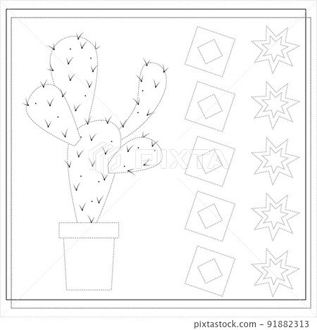 practice handwriting. drawing a worksheet for preschool children with ease. Cactus illustration 91882313