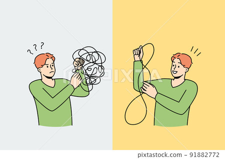 Man untangle puzzle relieve stress  91882772