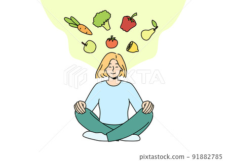 Woman meditate think of healthy eating 91882785