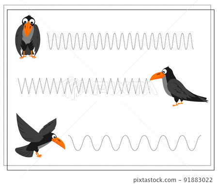 handwriting training game for kids, point to point, crow, halloween. vector handwriting training game for kids, point to point, crow, halloween. vector 91883022