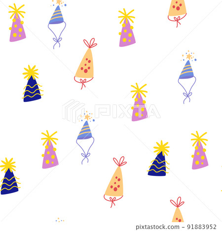 Holiday caps seamless pattern. Cartoon birthday hat cap for celebration party. Perfect for anniversary, party surprise, special date, having fun topics. Hand draw vector illustration. Holiday caps seamless pattern. Cartoon birthday hat cap for celebration party. Perfect for anniversary, party surprise, special date, having fun topics. Hand draw vector illustration. 91883952