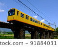 Hokusei Line train crossing the iron bridge 91884031