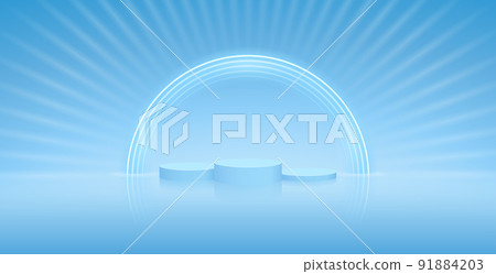 Winners Podium with Neon on Light Blue Background 91884203