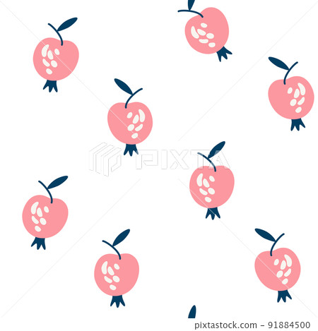 Apples seamless pattern. Abstract repeated background with apple fruit. For paper, cover, fabric, gift wrap, wall art, interior decor. Cute textile design for kids clothing. Vector illustration. 91884500