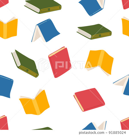 Books seamless pattern. Literature, Reading, education bookstore science. Various books background. Wallpaper, textile, wrapping paper. Hand draw vector illustration. 91885024