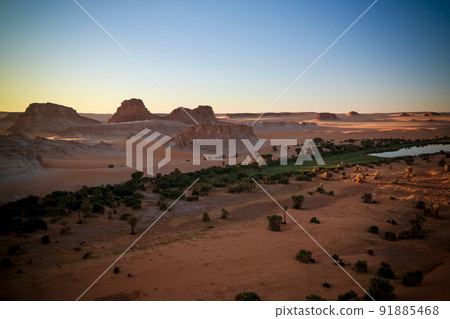 aerial Panoramic view to Boukkou lake group of Ounianga Serir lakes at the Ennedi, Chad aerial Panoramic view to Boukkou lake group of Ounianga Serir lakes at the Ennedi, Chad 91885468