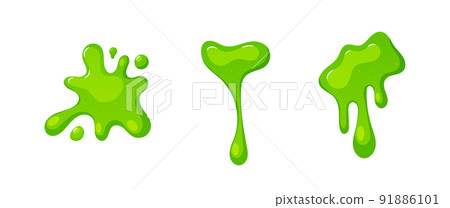 Dripping Slime, Green Goo Spots And Blobs, Halloween Ooze, Mucus Snot. Falling Syrup Drops Dribble Down, Sticky Liquid 91886101