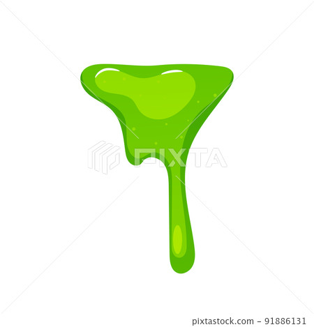 Isolated Dripping Slime, Green Toxic Blob Element On White Background, Falling Glossy Jelly Or Syrup. Drops Dribble Down 91886131