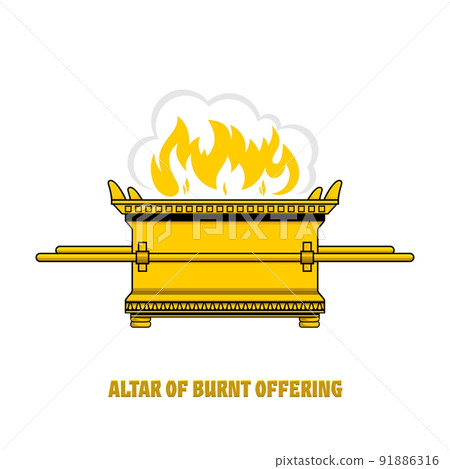The altar of burnt offering in the tabernacle and temple of Solomon. A ritual object in the rites of the Jewish religion. The altar of burnt offering in the tabernacle and temple of Solomon. A ritual object in the rites of the Jewish religion. 91886316