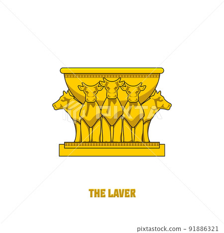 The laver on 12 bulls installed in the temple of Solomon. A ritual object in the rites of the Jewish religion. 91886321