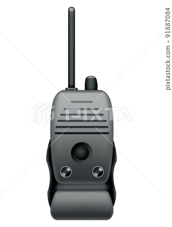 Walkie talkie icon for industrial use. Portable radio transceiver. Travel black portable mobile device. Vector illustration isolated on white background Walkie talkie icon for industrial use. Portable radio transceiver. Travel black portable mobile device. Vector illustration isolated on white background 91887084