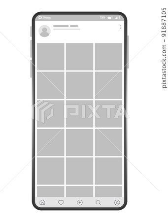 Smartphone interface post. Mock up with carousel interface post on social network. Social media mobile app page template. Design of the tape profile 91887105