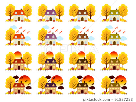 Autumn cityscape icon set 91887258