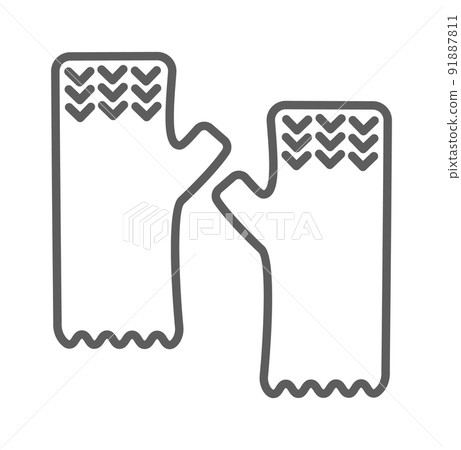 Knit winter clothes icon set. Knitting clothes, knitted samples thin line warm woolen things. Hat, scarf, mittens, waistcoat, plaid and other hand-knitted garments 91887811