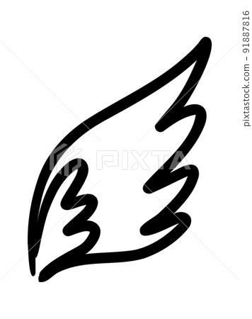 Wings birds and angel. Cartoon doodle bird tattoo wing icon. Feather sketch handdrawn collection 91887816