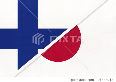 Finland and Japan, symbol of country. Finnish vs Japanese national flags. 91888918