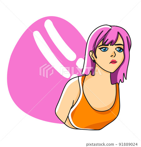 Girl expresses emotions, exclamation mark, doodle Girl expresses emotions, exclamation mark, doodle 91889024