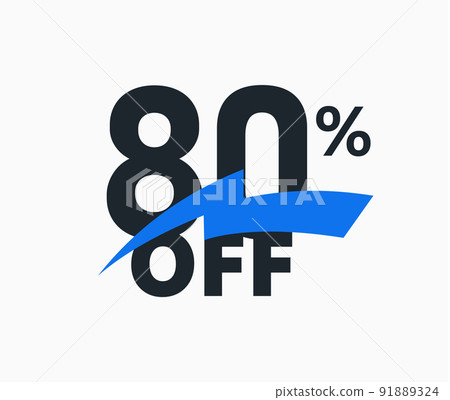80 percent off discount banner, Eighty percent sale label. Number with spark ribbon, advertising promo poster. Special offer sign, black Friday bonus price. Discount coupon, vector illustration 91889324