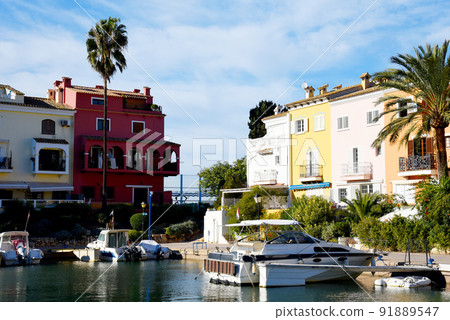 Yachts and motor boats in marina Port Saplaya,  91889547