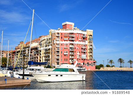 Yachts and motor boats in marina Port Saplaya, 91889548
