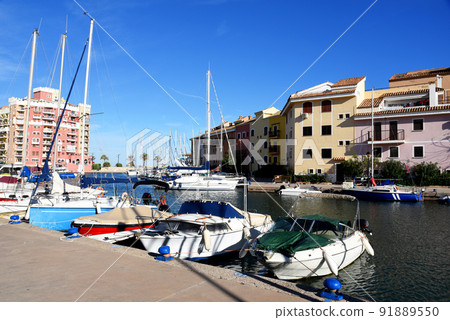 Yachts and motor boats in marina Port Saplaya, 91889550