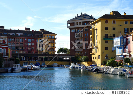 Yachts and motor boats in marina Port Saplaya, Valencia, Alboraya, Spain. Yachts and motor boats in marina Port Saplaya, Valencia, Alboraya, Spain. 91889562