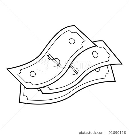 A stack of paper banknotes. A bundle of dollar bills. A symbol of money accumulation, wealth, a bribe. Linear icon. Hand-drawn black and white vector illustration. Isolated on a white background 91890138
