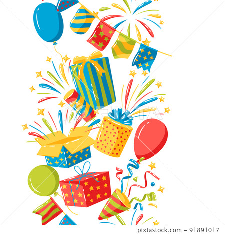 Seamless pattern with holiday decoration items. Color objects for celebration and anniversary. Seamless pattern with holiday decoration items. Color objects for celebration and anniversary. 91891017