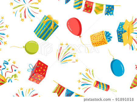 Seamless pattern with holiday decoration items. Color objects for celebration and anniversary. Seamless pattern with holiday decoration items. Color objects for celebration and anniversary. 91891018