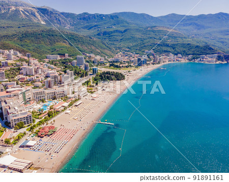 Aerial view of the beaches of the Adriatic coast in Montenegro 91891161