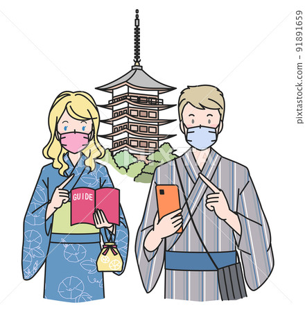 Inbound sightseeing wearing a yukata and a mask Inbound sightseeing wearing a yukata and a mask 91891659