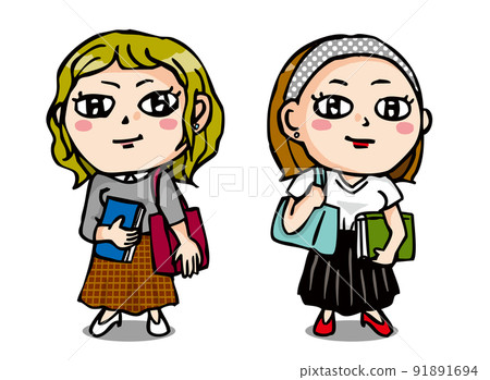 Two serious cute girls going to college 91891694