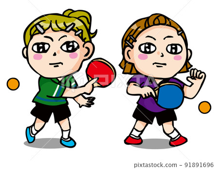 兩個打乒乓球的可愛女孩 兩個打乒乓球的可愛女孩 91891696