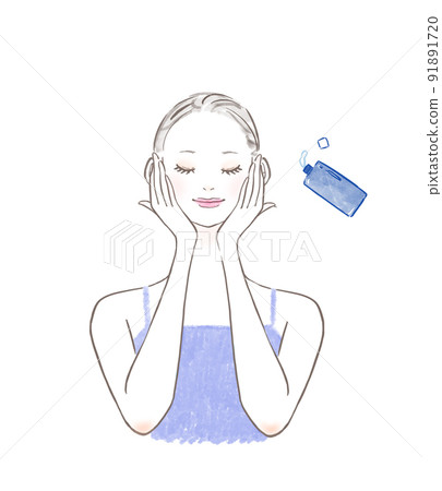 一個女人塗抹乳液的插圖 一個女人塗抹乳液的插圖 91891720