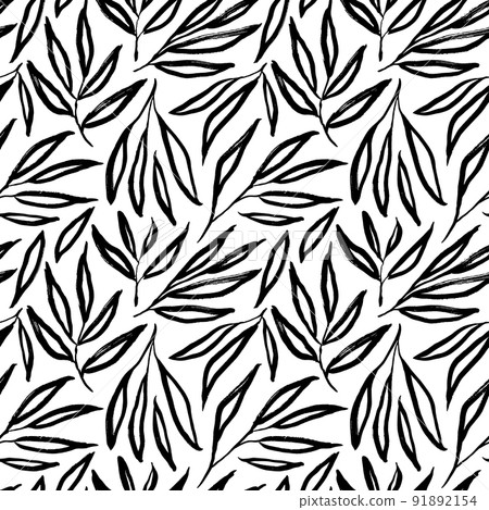 Hand drawn abstract black leaves seamless pattern 91892154