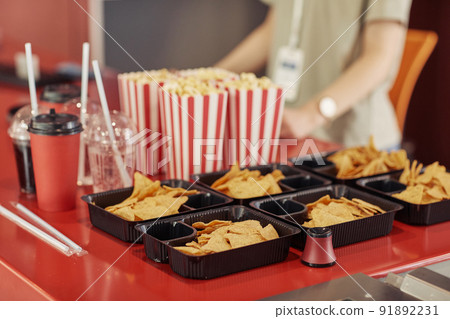 Popcorn and other snacks for watching movie Popcorn and other snacks for watching movie 91892231