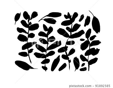 Set of silhouette branches with leaf and stem. 91892385