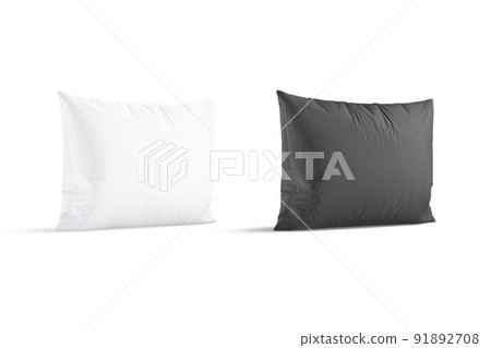 Blank black and white rectangular pillow mockup stand, side view 91892708
