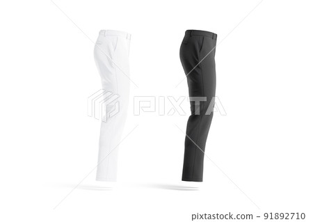 Blank black and white man pants mockup, profile view 91892710
