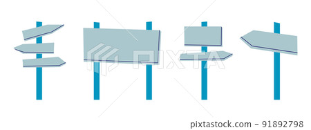 Wayfinding signage. Set of road signs are rectangular, indicating the direction and round. Vector flat illustration isolated on white background. 91892798