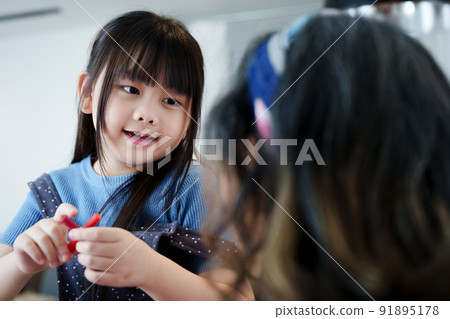 Asian portrait, grandchild granddaughter grandma grandmother and granddaughter happily join in activities to enhance skills for grandchildren. Asian portrait, grandchild granddaughter grandma grandmother and granddaughter happily join in activities to enhance skills for grandchildren. 91895178
