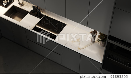 Contemporary kitchen interior, close up mock up, modern style, 3d render 91895203