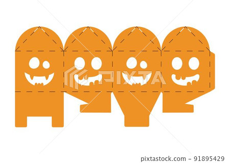 Halloween treat box with scary pumpkins. Jack-o-lantern facial gift party packaging for sweet, candies, small present, bakery. Simple package die cut template for laser cut. Vector stock illustration Halloween treat box with scary pumpkins. Jack-o-lantern facial gift party packaging for sweet, candies, small present, bakery. Simple package die cut template for laser cut. Vector stock illustration 91895429