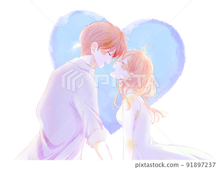 Happy men and women summer heart-shaped 91897237